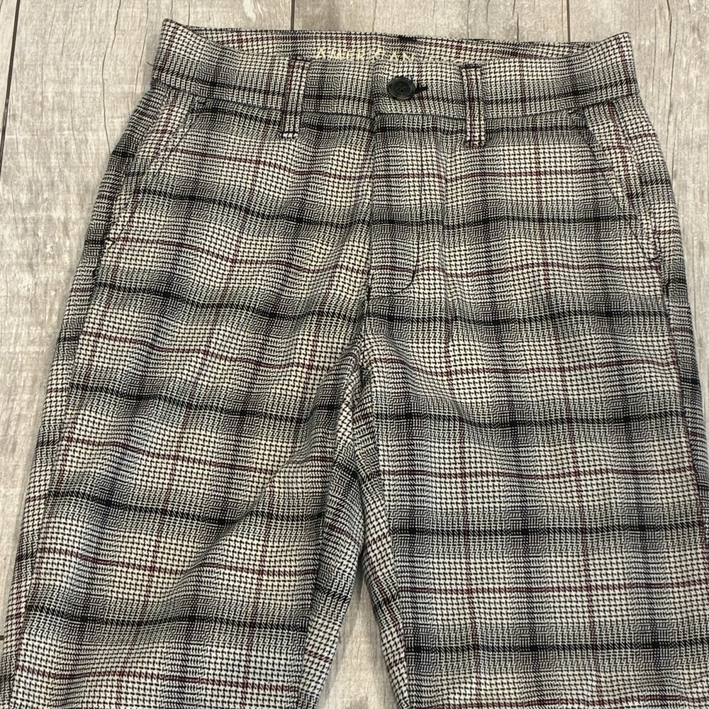 American Eagle‎ Womens Stretch Black Plaid Pants Size 00 Academia Preppy Grunge